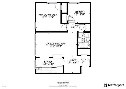 Floor plan 2 Bed 1 Bath