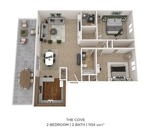 Floor plan Two bedroom 2 Bath - 1,134 sqft