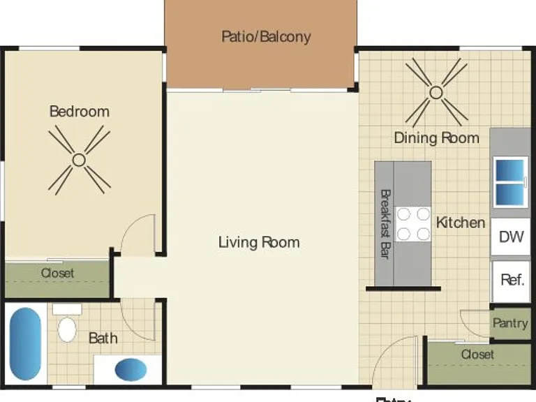 2D Rendering of a 1 Bed Floor Plan 2D Rendering of a 1 Bed Floor Plan