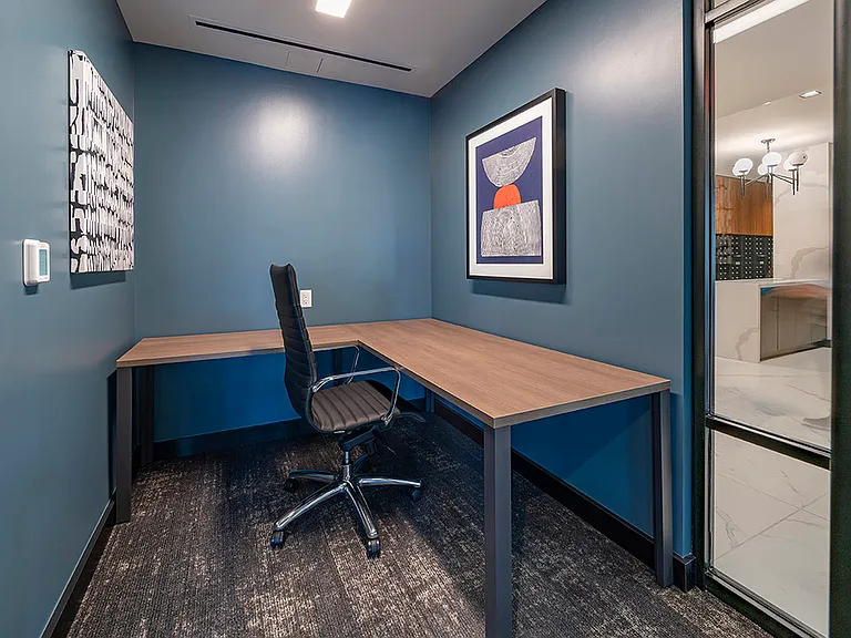 Apartment community coworking pods at Griffis Edgemoor in Bethesda, Maryland.