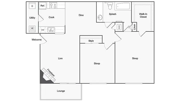 Floor plan 2 BR x 1 BA - A - Income-Restricted (50)
