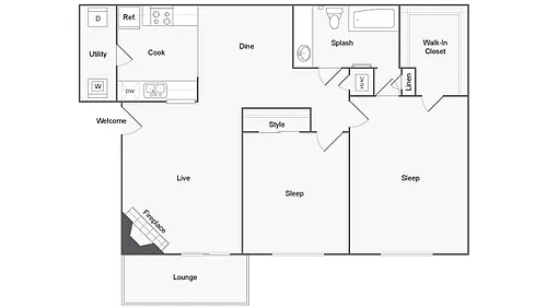 Floor plan 2 BR x 1 BA - A - Income-Restricted (50)