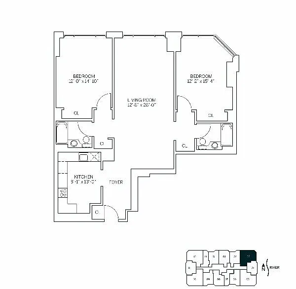 Floor plan EAST HAMPTON - 2 Bedrooms Two Bathroom