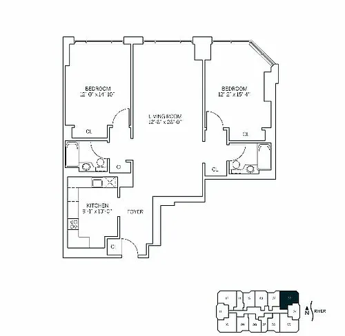 Floor plan EAST HAMPTON - 2 Bedrooms Two Bathroom