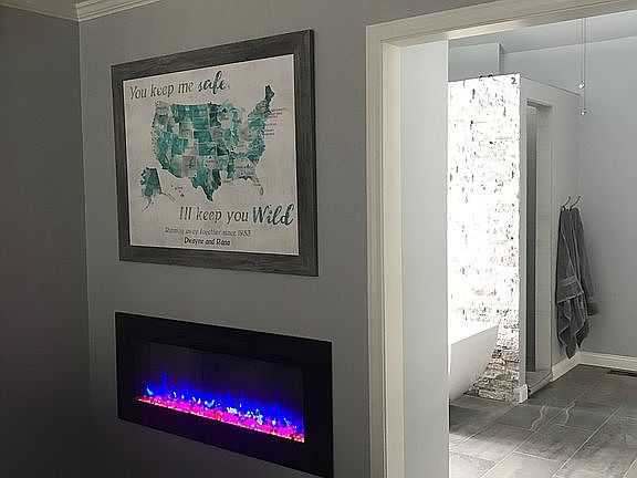 Master fireplace, bath entry