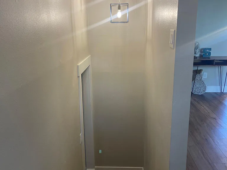Looking down stairs from entry