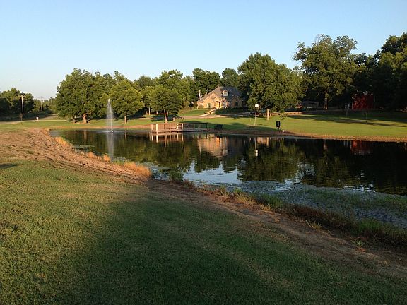 Pond, dock, fountain