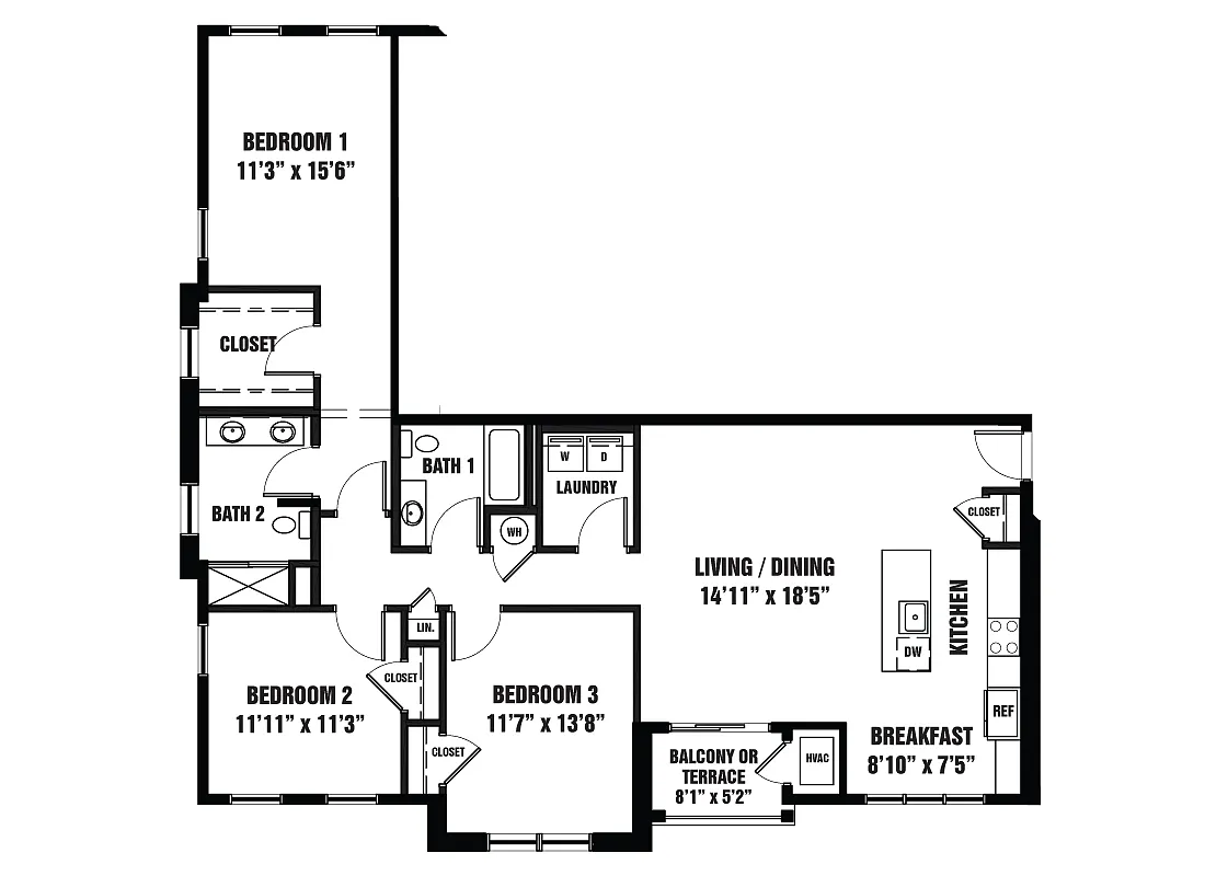Floor plan Three Bedroom Begonia