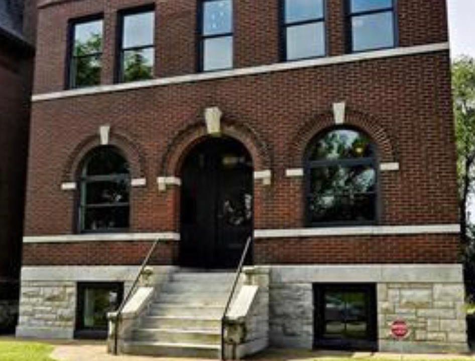 front of building . the unit for rent is first floor and to the right
