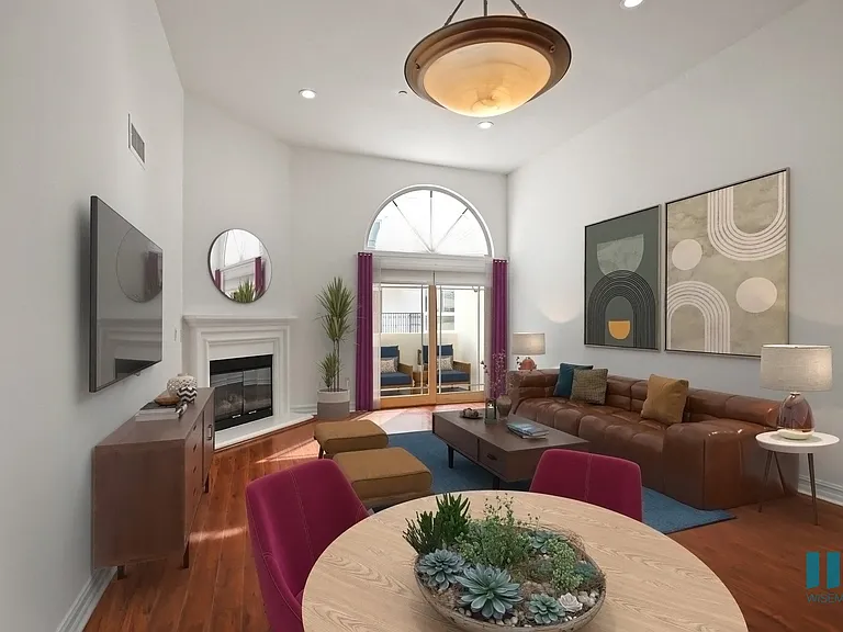 Dining and Living Room with High Ceilings, Vinyl Flooring, Recessed Lighting and Patio