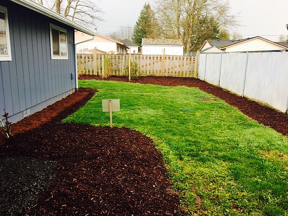 Large back yard with a garden