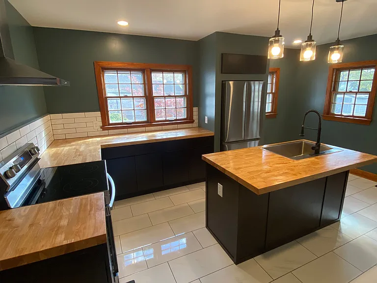 Brand new kitchen view from entry way hallway.