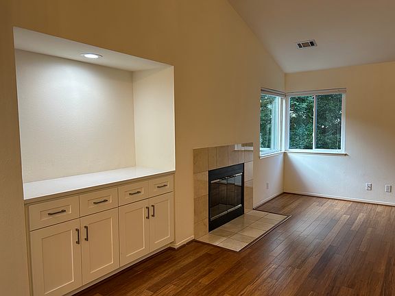 Living room, storage and fireplace