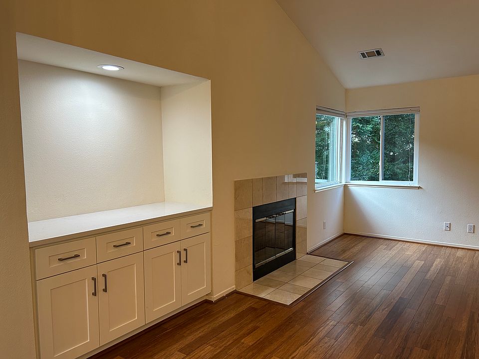 Living room, storage and fireplace