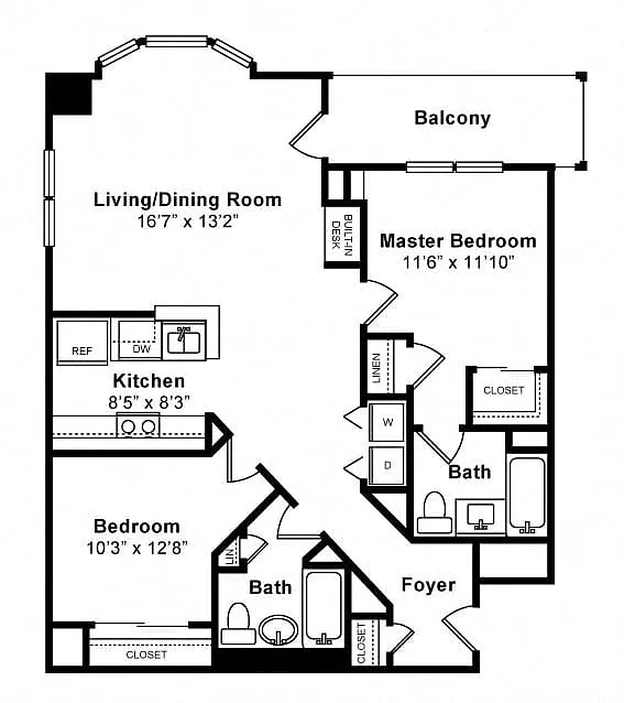 Floor plan 2 Bed/2 Bath-Drake