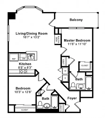 Floor plan 2 Bed/2 Bath-Drake
