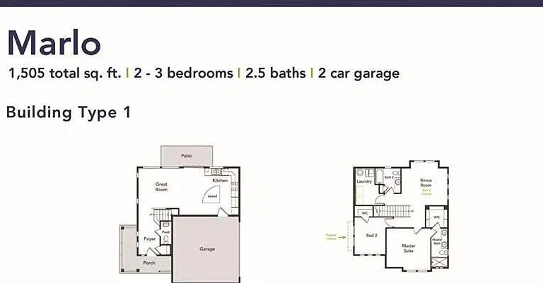 Floor plan of 2 bedroom 2 1/2 bathrooms.