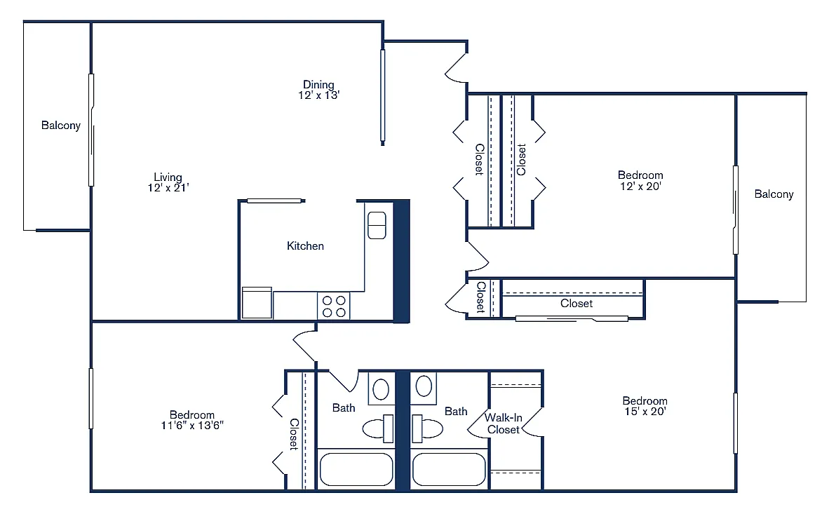 Floor plan 3 Bedroom, 2 Bath - Renovated