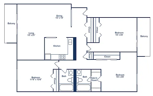 Floor plan 3 Bedroom, 2 Bath - Renovated