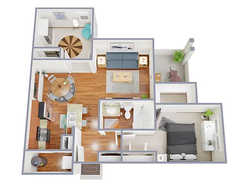 Floor plan 1 Bed, 1 Bath D