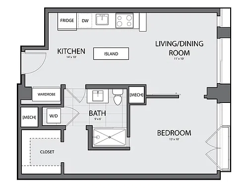 Floor plan 1 Bed/1 Bath-A-1B