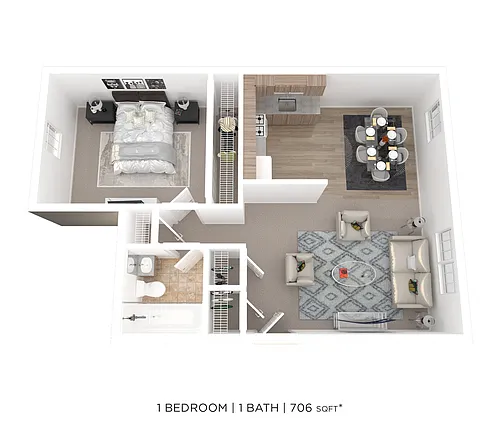 Floor plan One Bedroom - 706 sqft