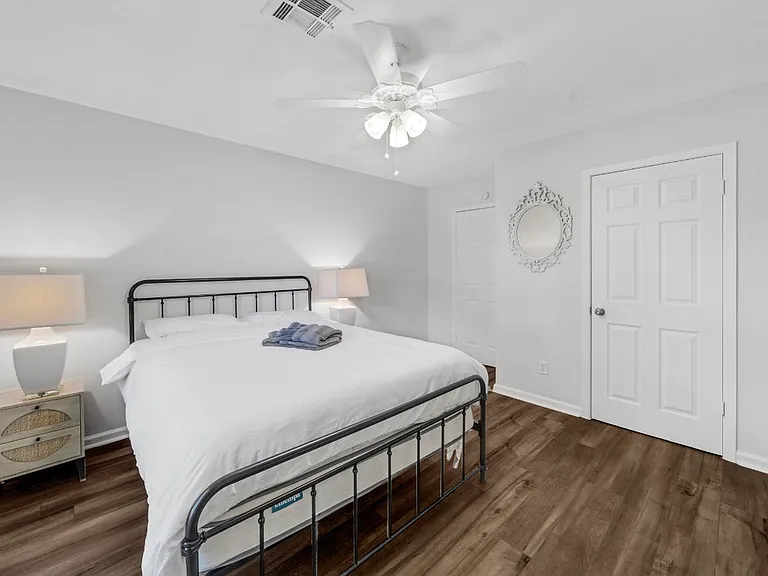 Our secondary bedroom is so large that we could have a queen size bed, a bunk bed as well as a crib