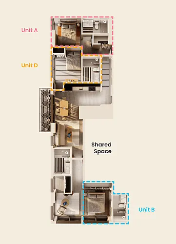 Floor plan Pismo Beach 3 - Single Bedroom, Shared Apt