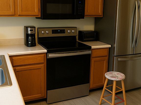 brand new appliances in kitchen.