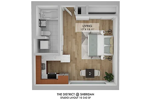 Floor plan Studio One Bath 10
