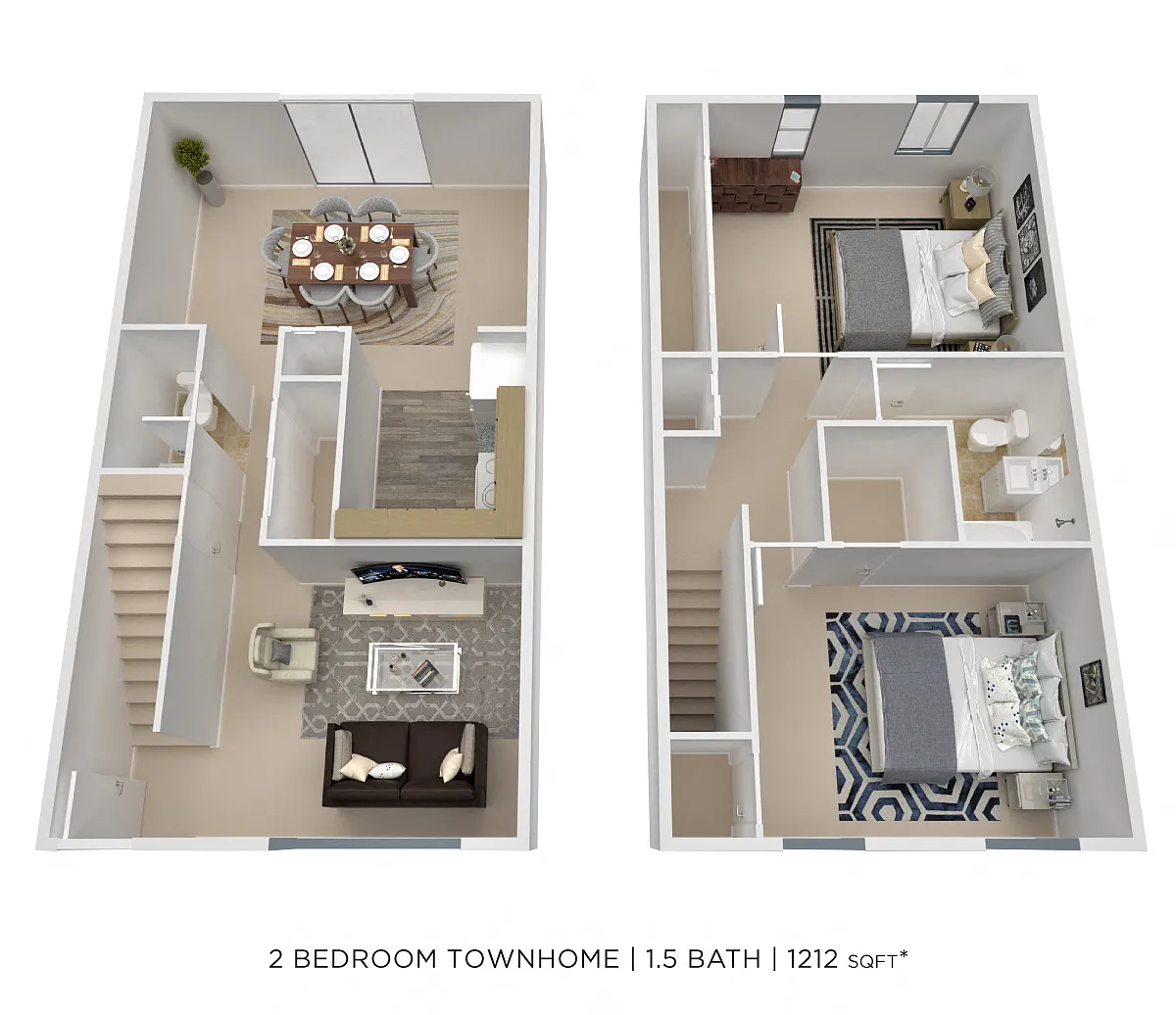 Floor plan Two Bedroom 1.5 Bath - 1,212 sqft
