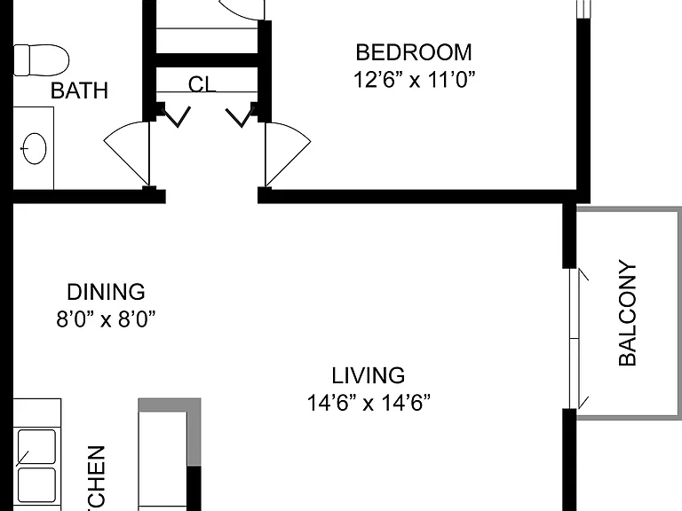 1 BR x 1 BA - C Floorplan Renovated 1 BR x 1 BA - C Floorplan Renovated