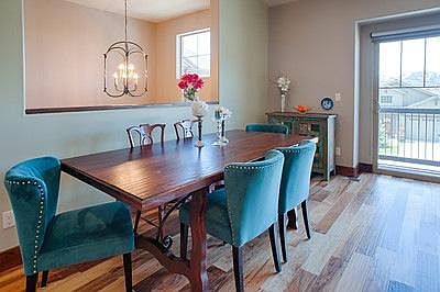 dining room with a view of the mountains