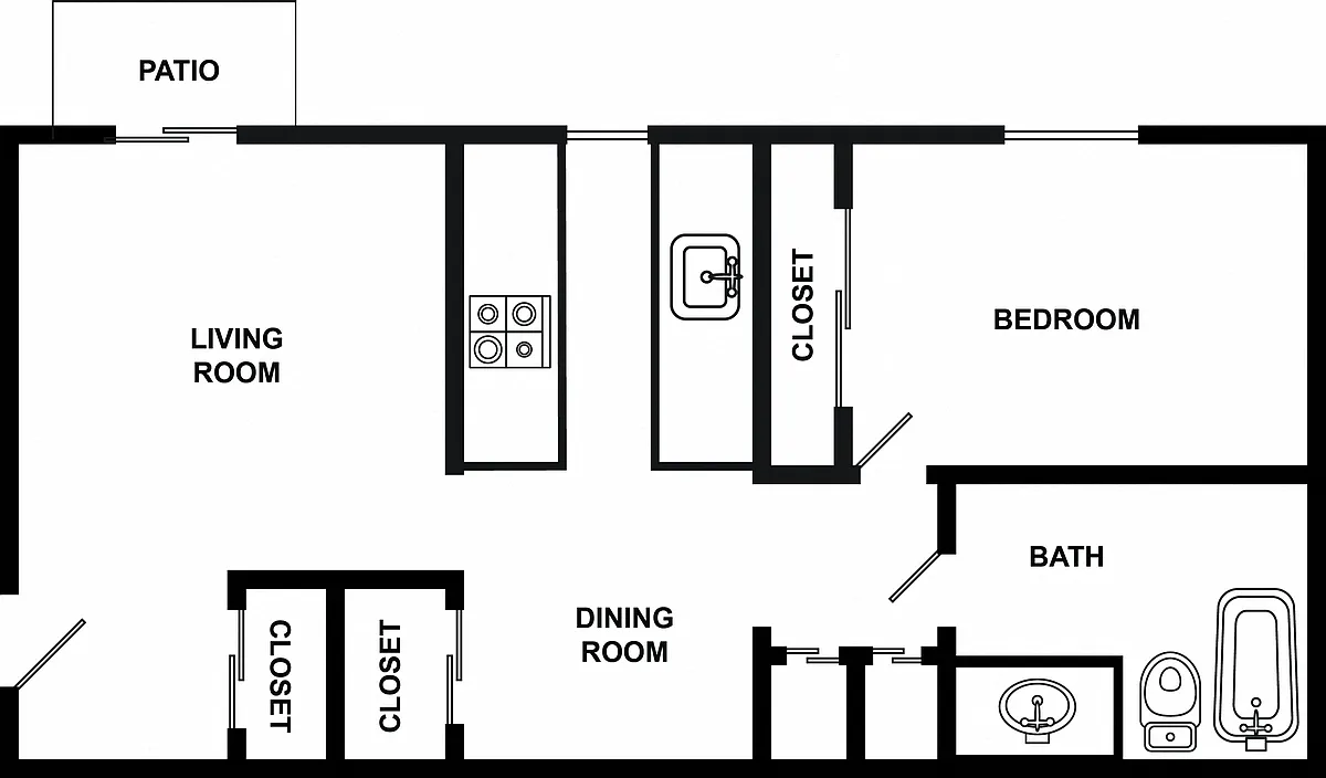 Floor plan 1 Bed 1 Bath - S
