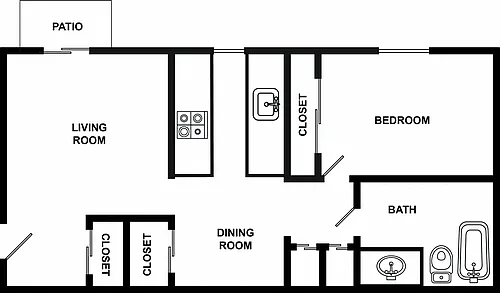 Floor plan 1 Bed 1 Bath - S