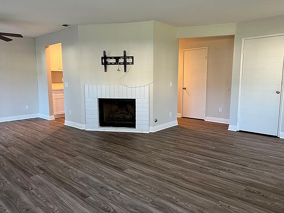 Downstairs living room & fireplace