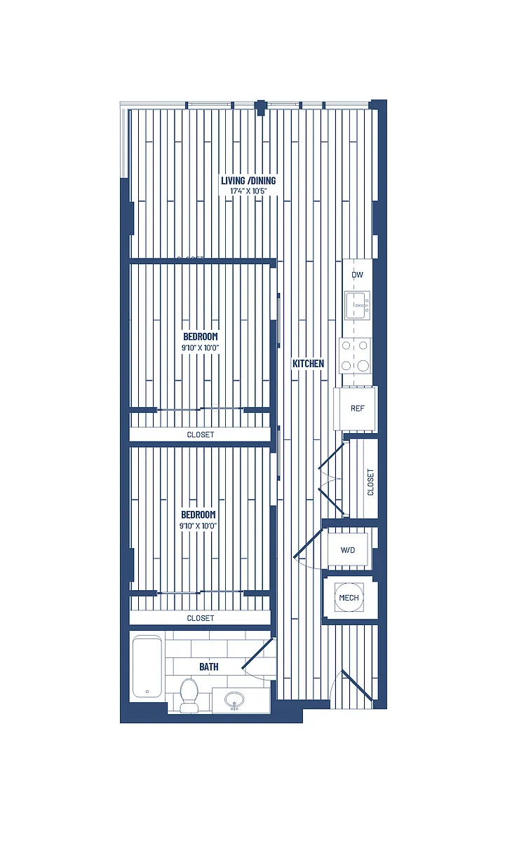 Floor plan 2 Bed/1 Bath Junior-HJR2Ad x12/x18