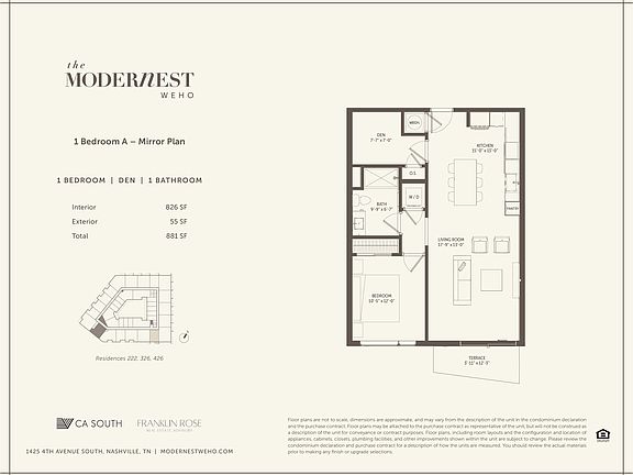 Modernest WeHo 1 Bedroom A - Mirror Plan