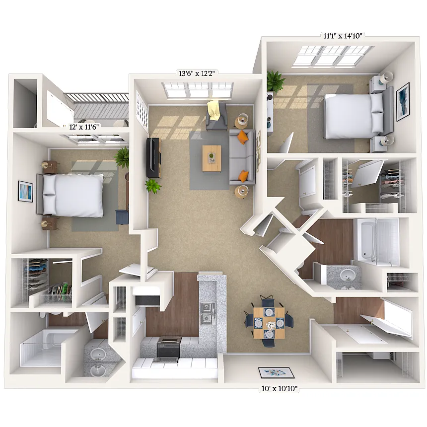 Floor plan Traditional 2x2 1221-1406 SF