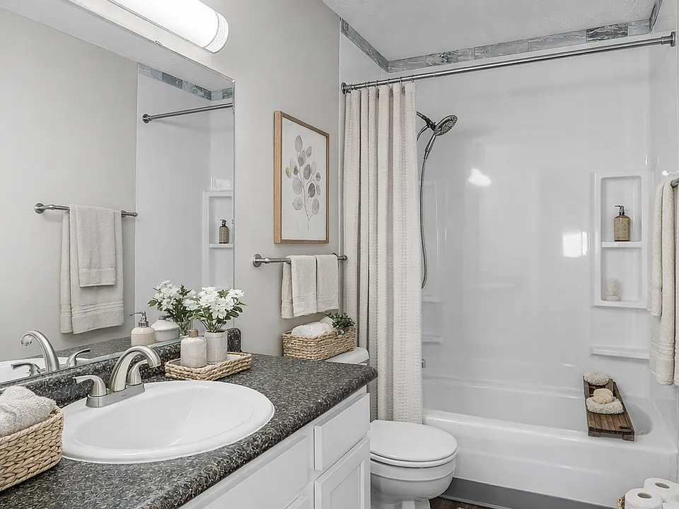 Make your bathroom your own. With the amount of space you have many options to help you feel clean and comfortable