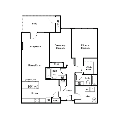 Floor plan Unit D - Two Bedrooms