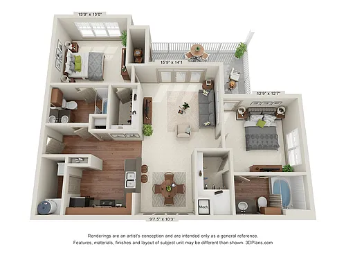 Floor plan Birch - 2 Bedroom 2 Bathroom