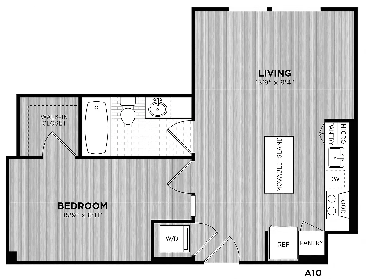 Floor plan 1 Bed - 1 Bath | Barber A10