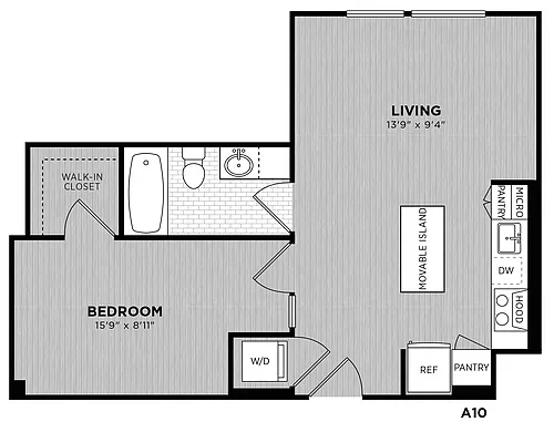 Floor plan 1 Bed - 1 Bath | Barber A10