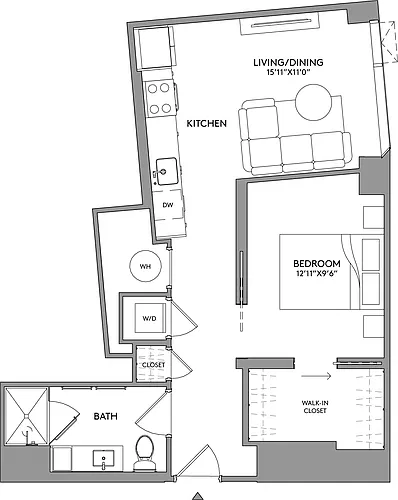Floor plan Jr-1-Bed-1-Bath-A11