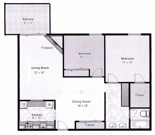 Floor plan 2 Bed x 1 Bath