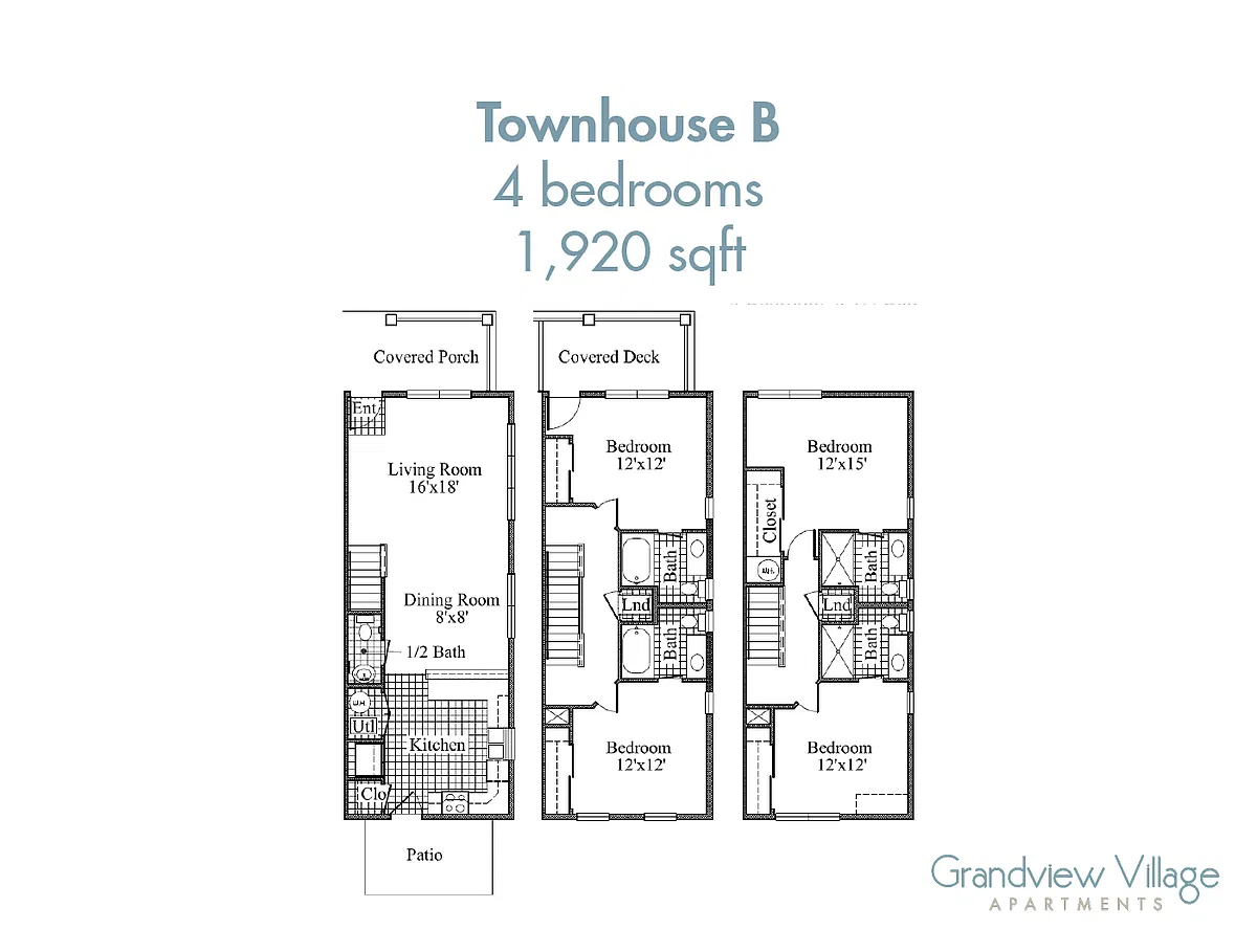 Floor plan 4 Bed Townhome - B