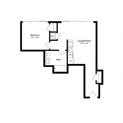 Floor plan 1 Bedroom - 1 Bath | Aj4