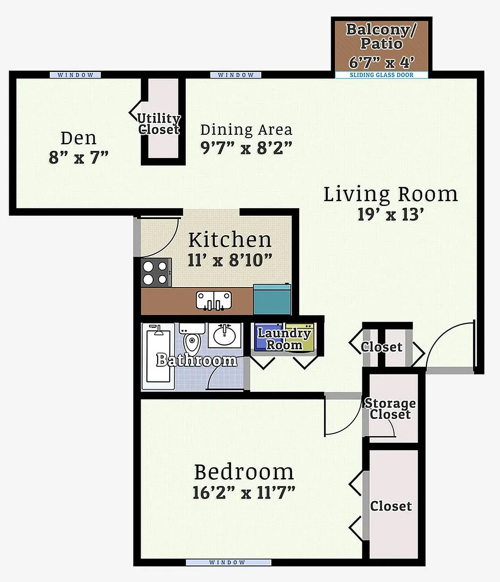 Floor plan One Bedroom Small Den Garden