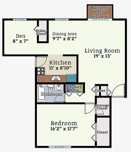 Floor plan One Bedroom Small Den Garden